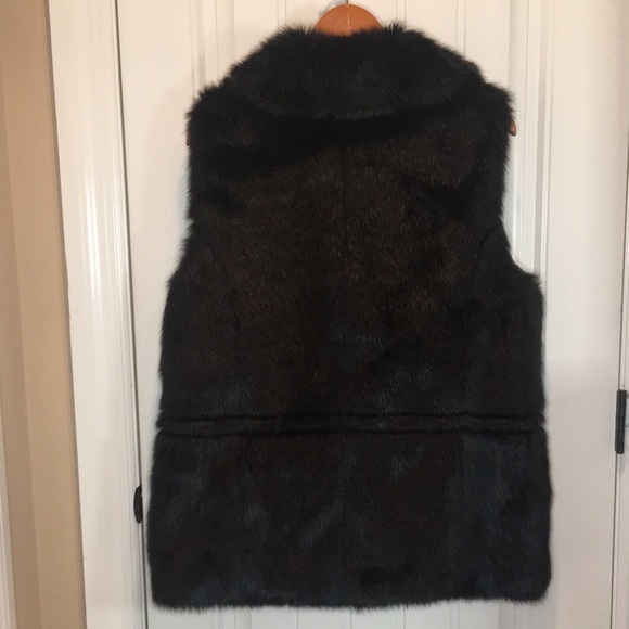 CHAUS NY  XL  BLACK FAUX FUR VEST ZIP FRONT WAIST TIES 2 Pockets Bottom Front - Picture 9 of 16